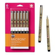 Sakura Pigma Micron Pen Black 6 Pen Set of Assorted Sizes