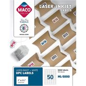Maco Laser/Ink Jet White UPC Labels, 1" x 1-1/2" Inches, 50 Per Sheet, 5000 Per Box